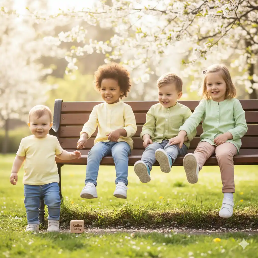 کودکان با کفش های استاندارد در حال بازی در فضای باز . تاکید بر سلامت پا