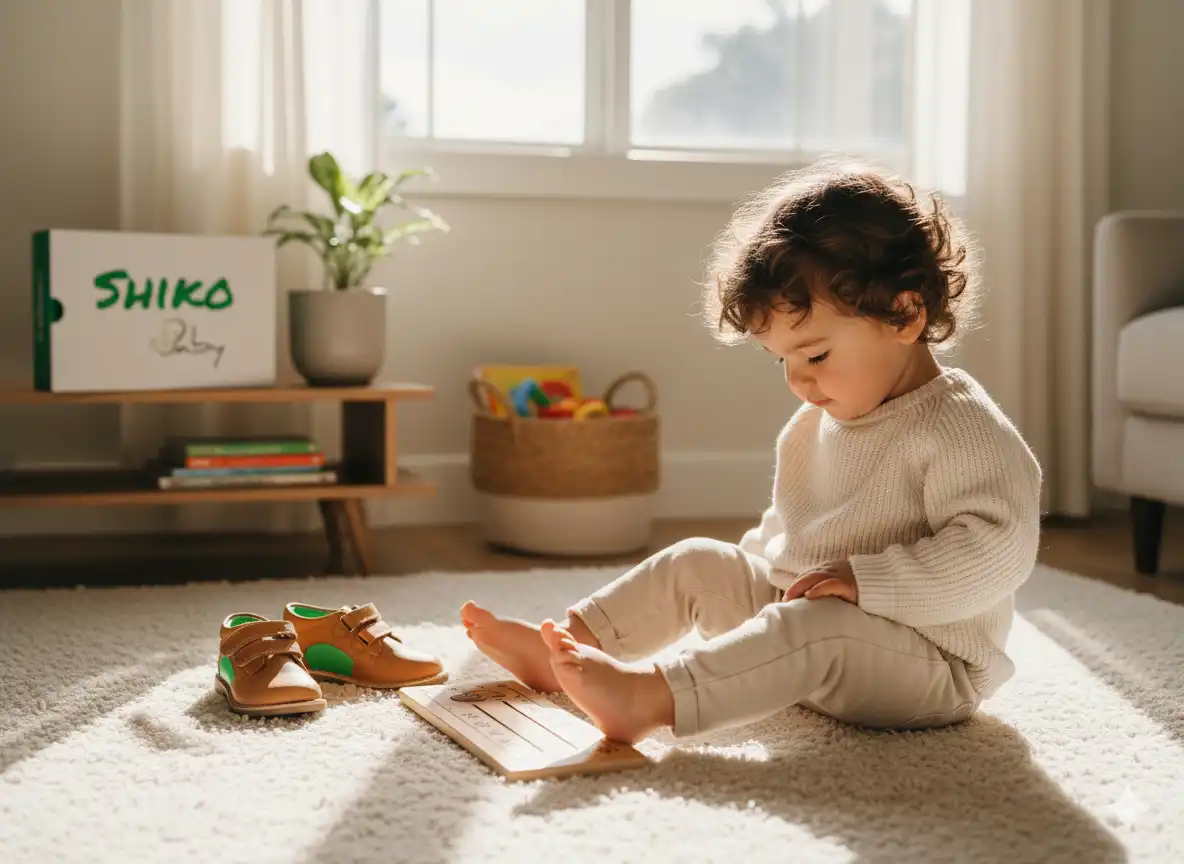 کودک در حال بررسی پای خود، اهمیت کفی طبی برای صافی کف پا