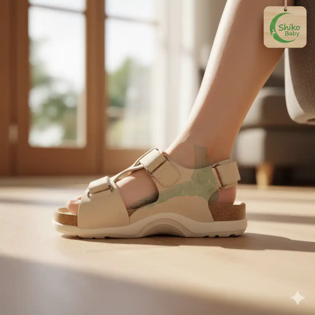 تصویری از پای کودک در صندلی که قوس پا و حمایت ارتوپدی آن را نشان می‌دهد